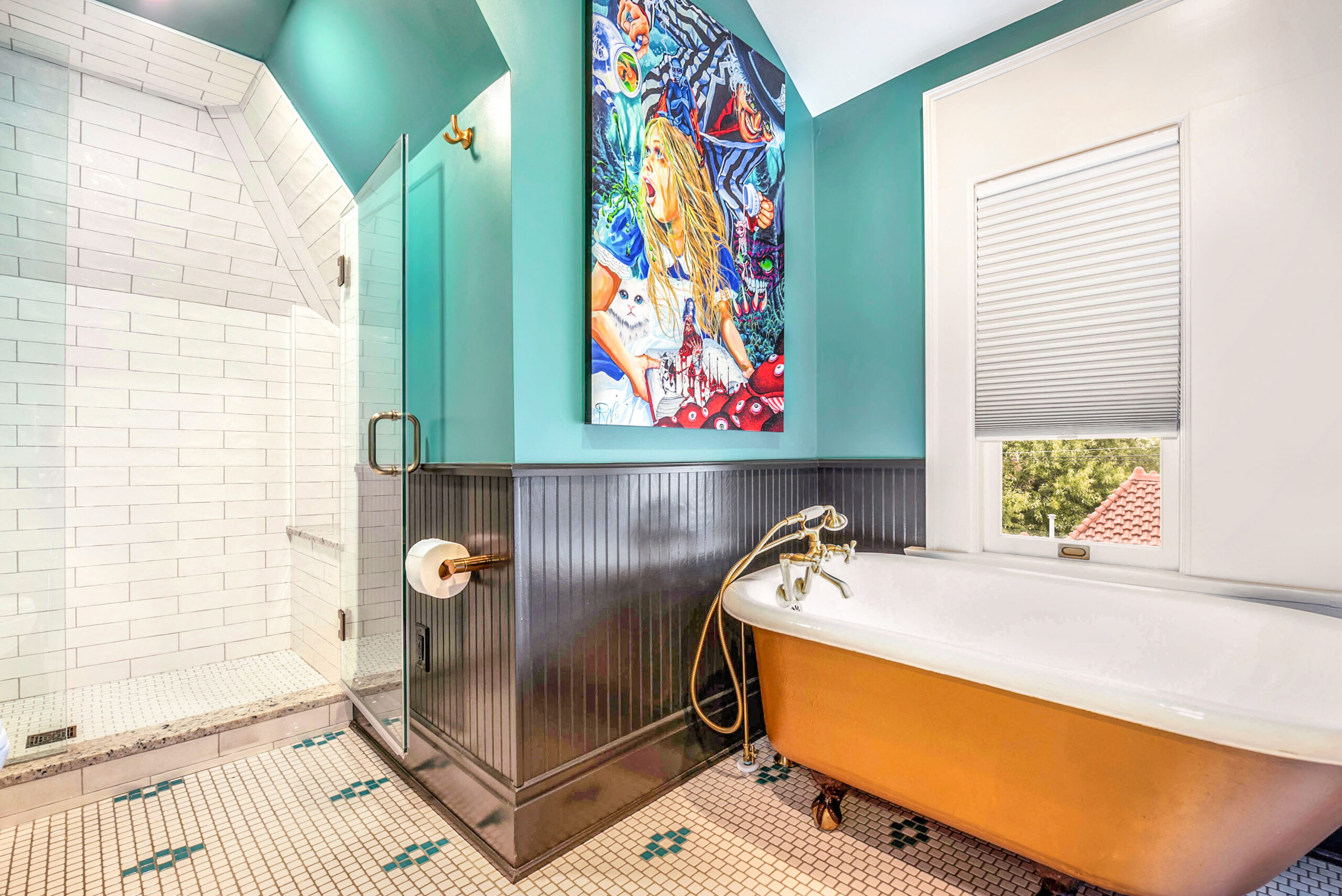 Circus House Bathroom with Gold Tub