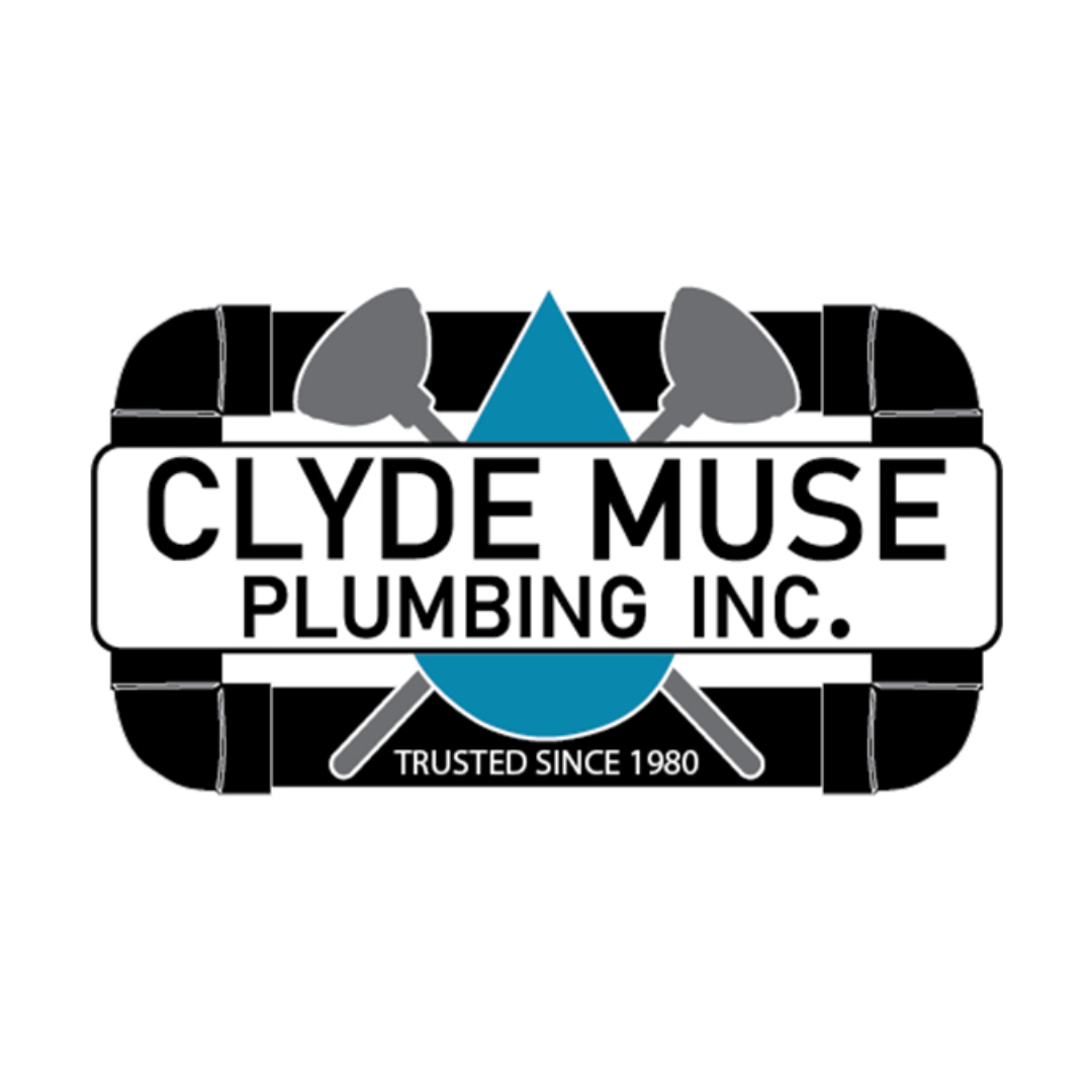 Clyde Muse Plumbing black blue gray and white logo