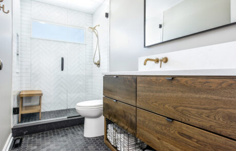 Columbus bathroom removel with black tile floor