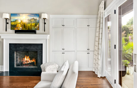 White Custom Cabinetry with Storage in Living Room