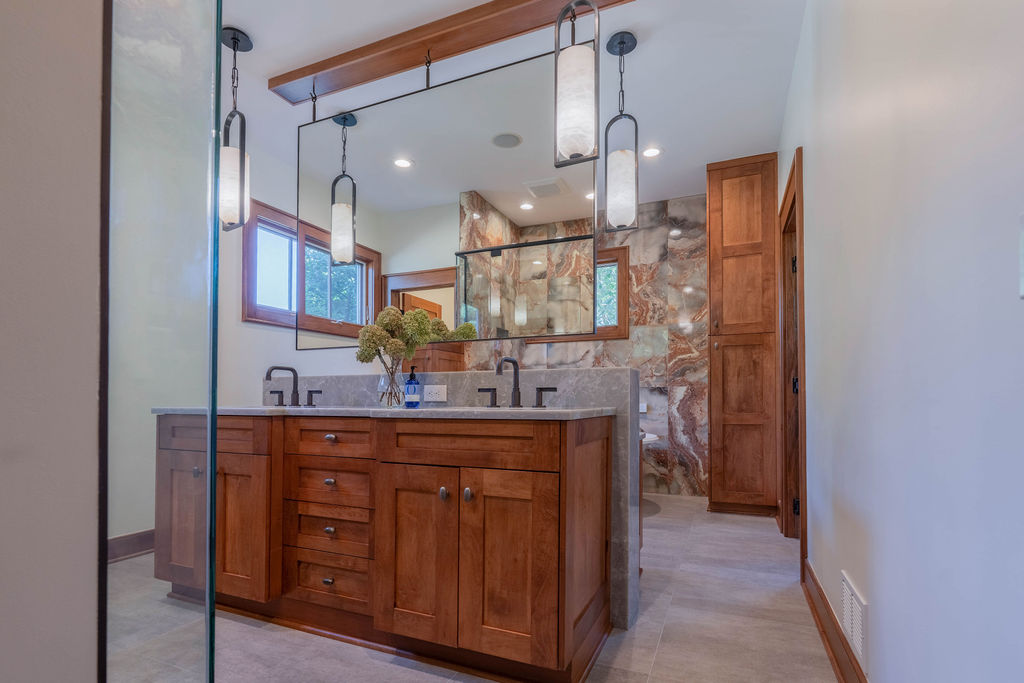 Floating mirror over vanity