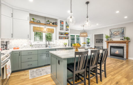 Lancaster kitchen remodel with custom kitchen island featuring recessed seating.