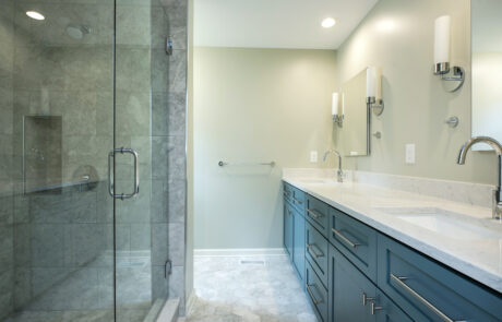 Large bexley ohio bathroom addition with blue vanity