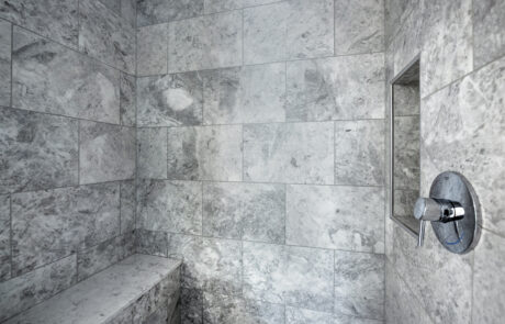Gray tile details in shower
