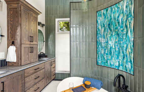 Dublin Bathroom Renovation Dublin Bathroom renovation featuring a curved wall behind a freestanding oval white tub