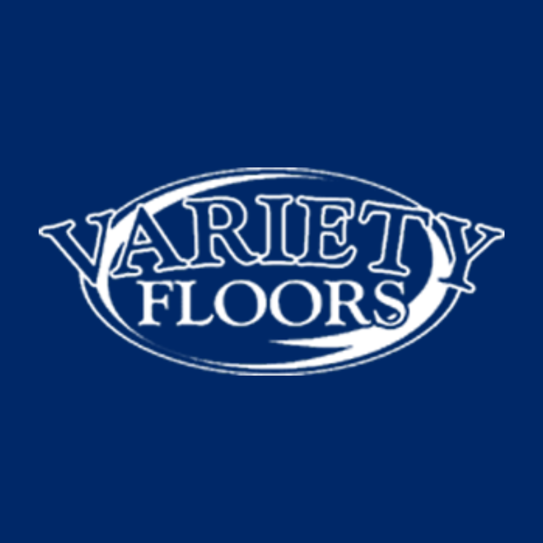 Variety Floors of Carroll logo white on blue