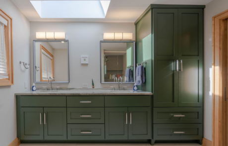 columbus primary bath remodel green built in cabinetry in columbus primary bath remodel